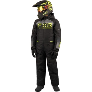 FXR Child Recruit Monosuit Black/Char/Hi Vis